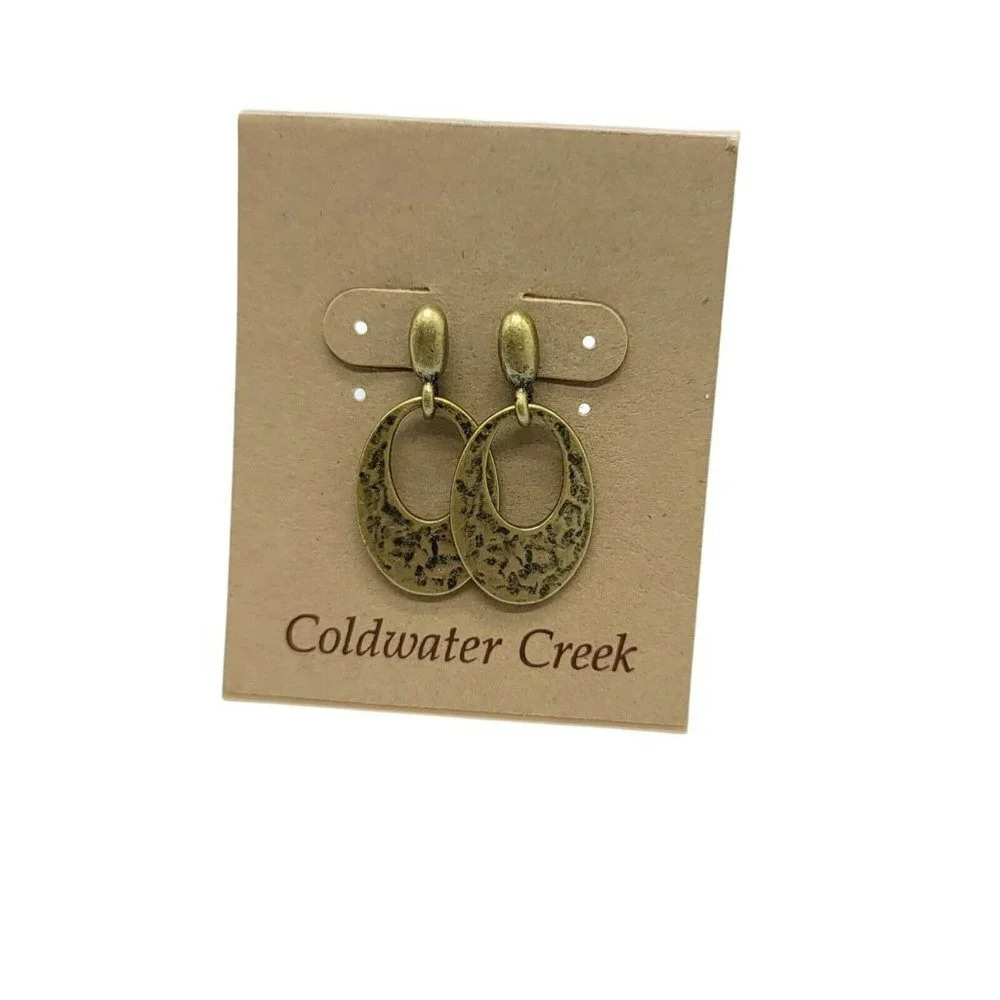 Coldwater Creek NOS Gold Tone Hammered Donut Dangle Earrings